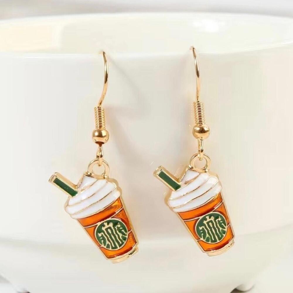Cute Coffee Drink Dangle Earrings Fish Hook - Picture 1 of 3